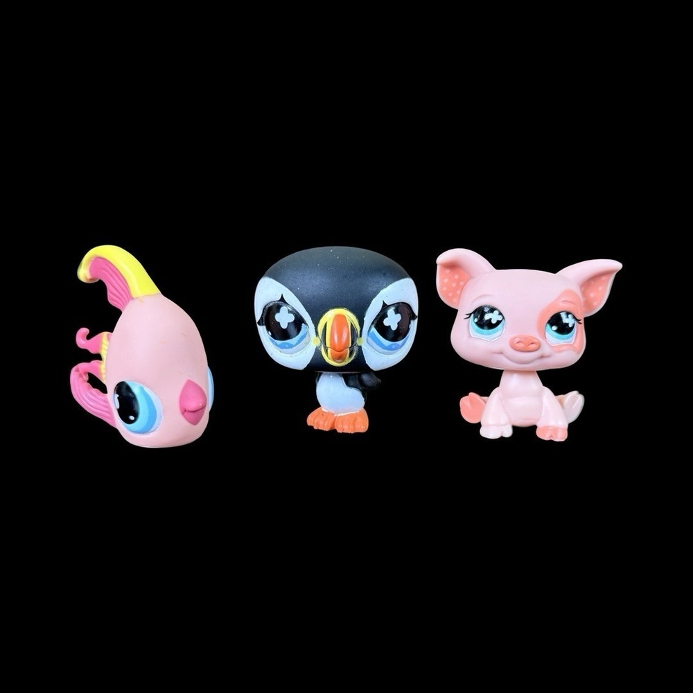Littlest Pet Shop Figures LPS Lot Of 3 Pig Fish Penguin